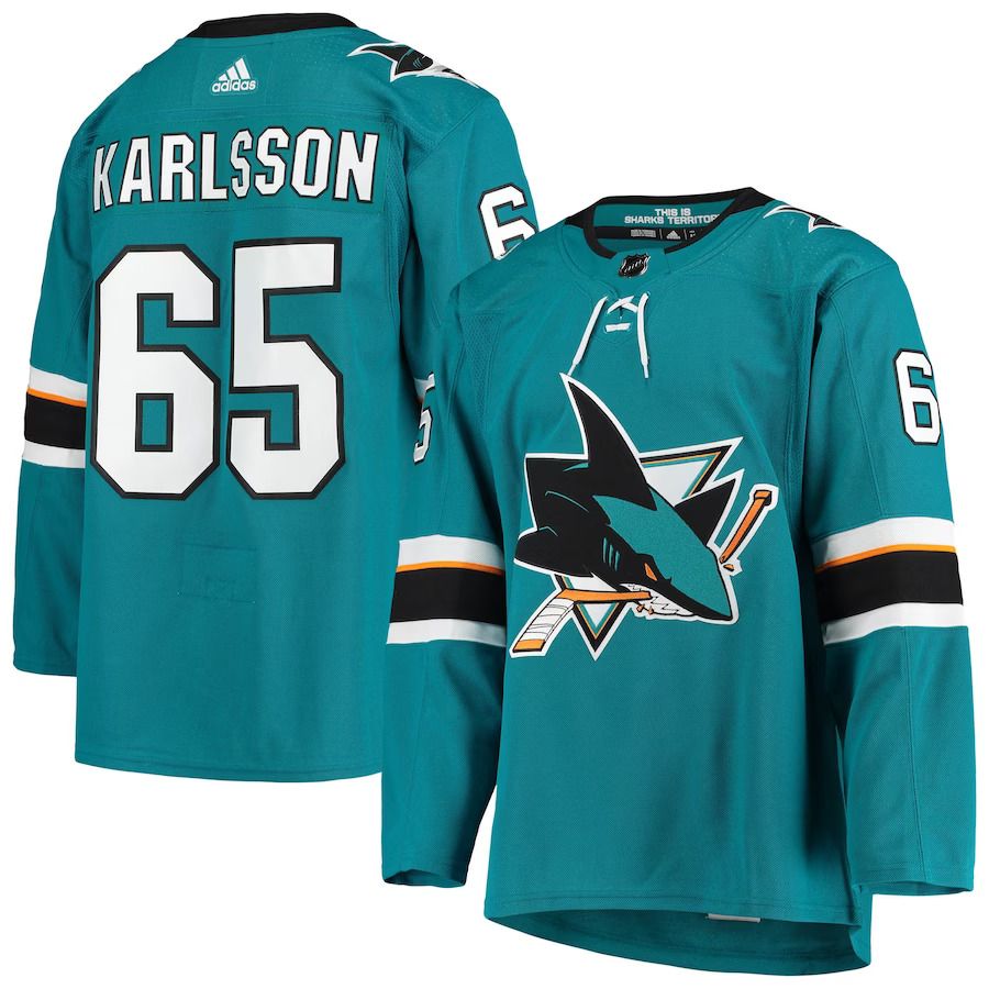 Men San Jose Sharks 65 Erik Karlsson adidas Teal Alternate Authentic Player NHL Jersey